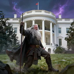 gandalf attacks the white house, epic professional digital art, best on artstation, cgsociety, wlop, behance, pixiv, cosmic, epic, stunning, gorgeous, much detail, much wow, masterpiece by dorian cleavanger and stanley lau