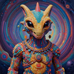 portrait of an alien made out of cobblestone as a psychedelic neural tiki reptile god by naoto hattori, dan mumford, android jones, and chris dyer, deep bold colors, galactic dmt entity, depth of field, intricate beautiful painting, billions of details, octane render, portal, studio lighting, 8 k, detailed vector, trending on artstation, cgisociety