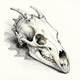 anatomical drawing of a dragon skull in ink by jackson pollock