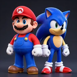 studio portrait photograph of super mario and sonic the hedgehog hybrid. ultra realistic. dramatic lighting. intricate details. high resolution.