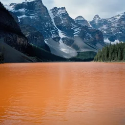 still taken from 1945 film of Lake Louise in Banff National park, the water is orange