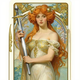 portrait of the lady of the lake holding excalibur, elegant, art nouveau, tarot card, highly detailed, digital painting, artstation, concept art, smooth, sharp focus, illustration, art by artgerm and greg rutkowski and alphonse mucha and william - adolphe bouguereau