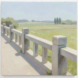 painting of a stone railing, countryside, calm, sunny day, artwork by jeremy lipkin and giuseppe dangelico pino and michael garmash and rob rey and greg manchess and huang guangjian and makoto shinkai, sharp edges, simple form, 1 0 0 mm
