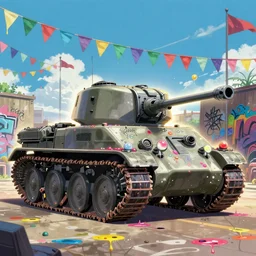 memorable animation key shot, intricate, backlit lonely to the bubble gum yamato schwerer gustav!!!!, colorful bunting, global illumination, flags, dripping paint, grafitti!!, rust, ghibli, fort, koi streamers, by mandy jurgens, by satoshi kon, ilya repin, craig mullins, dean cornwell, nc wyeth