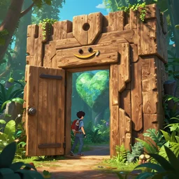 open door wood wall fortress greeble block amazon jungle heartstone global illumination ray tracing hdr official fanart behance hd artstation by jesper ejsing, by rhads, makoto shinkai and lois van baarle, ilya kuvshinov, rossdraws