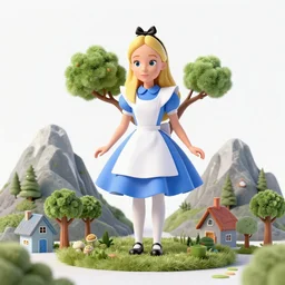 alice in wonderland, house tree mountains, photo, 3 d render, 4 k, 8 k, high definition