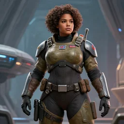 epic professional digital art of stunningly gorgeous thicker biracial female starship battle marine in military gear, by leesha hannigan, iris van herpen, artstation, cgsociety, wlop, epic, much wow, much detail, gorgeous, detailed, masterpiece