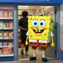 cctv footage recorded last night of a man in a spongebob squarepants costume robbing a store