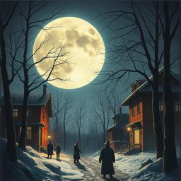full moon madness. highly detailed, digital painting, watercolor, soviet realism, engraving, artstation, concept art, smooth, sharp focus, illustration, unreal engine 5, 8 k, art by bilibin and kuvshinov and malevich and lissitzky and mucha
