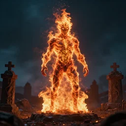 the fiery creature, rises from it's grave, film still from the movie directed by denis villeneuve with art direction by bernie wrightson, ed emshwiller, tim hildebrandt and tim white