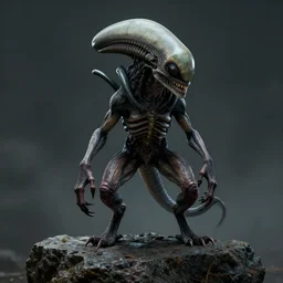 concept art of quadruped alien creature realistic, with no hair and scary look, lovecraft, on a rock, horror movie