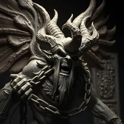 a detailed sculpture of satan in chains, angel, demon, by and justin gerard, digital art, monstrous, art nouveau, baroque style, realistic painting, very detailed, fantasy, dnd, character design, top down lighting, trending on artstation
