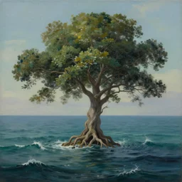 a hyperdetailed matte painting of a german romantic tree emerging from an oceanographic landscape, magic realism painting, trending on artstation