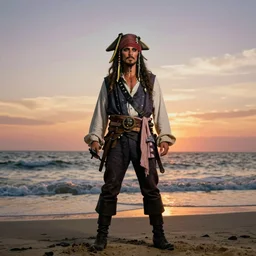 a pirate at the beach all by himself sunset