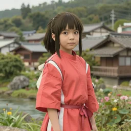 2 0 0 1 digital photo of a young japanese girl cosplaying as chihiro from “ spirited away ”, in a beautiful location of jiufen in taiwan. highly - detailed professional photography.