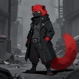 red fursona longtail stoat | fantasyart | urbanscene coalpunk masculine fursona black