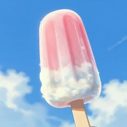 a giant popsicle!!!! with clouds inside, blue sky, low angle, cinematic, makoto shinkai