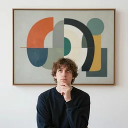 a person thinking of something, modern art,