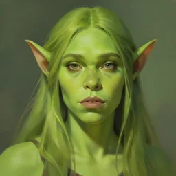 green orc female, light green tone beautiful face, by jeremy mann, by greg rutkowski, by wlop, digital painting