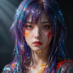photorealistic dramatic liquids anime girl render, detailed face, colorful, atmosphere cinematic, by wlop, by ilyu kuvshinov, soft shadows, be concept art, super detailed, unreal engine 5, octane render, vfx, houdini, 8 k, super realistic, ufotable studio art style, global illumination, trending in pixiv, dramatic color, ray tracing, god rays, novel cover