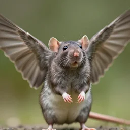 closeup photo, zeiss 3 5 mm photography, standing majestic rat, spread sparrow wings, wildlife photography
