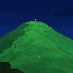 curvy cartoon concept art, grass mountain night landscape, from sam and max