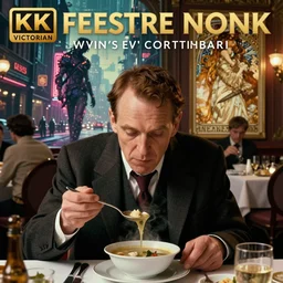 , h p lovecraft eating soup at the victorian dining room hyperrealistic portrait, bladerunner street, art of elysium by jeremy mann and alphonse mucha and greg rutkowski, fantasy art, photo realistic, dynamic lighting, artstation, poster, volumetric lighting, very detailed face, 4 k, award winning