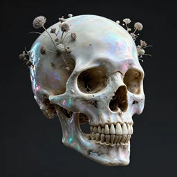 abstract overgrown skull from a blender render, highly detailed, holography, by H.R. Giger