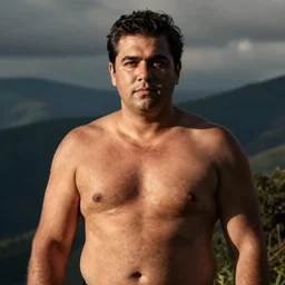 Fat Jair Bolsenaro shirtless looking seductive in the camera