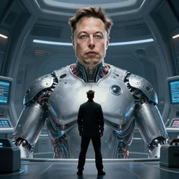 a cinematic still of Elon musk, tiny alien control room in gigantic torso, octane render, nvidia raytracing demo
