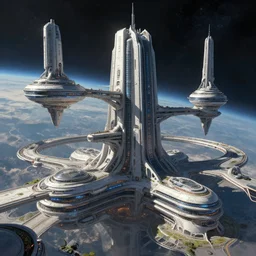intergalactic megacorp headquarters in space, by Greg Rutkowski and Maciej Kuciara, megastructure, trending on artstation, futuristic, sci-fi digital painting, highly detailed 4K, concept art, octane render