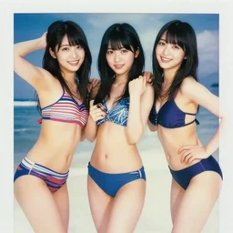 unbelievably beautiful, perfect, dynamic, epic, cinematic 8 k hd movie shot, three beautiful cute young j - pop av idols actresses in japanese girl band, posing together in swimsuits. hollywood style, at behance, at netflix, with instagram filters, photoshop, adobe lightroom, adobe after effects, taken with polaroid kodak portra