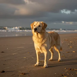 dog doing your needs on the beach stock photo, photorealistic, canon, golden hour, f / 2 2, sharp focus, attention to detail