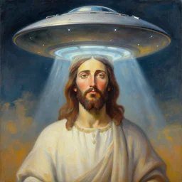a UFO hovering over an African Jesus, portrait painting by Hsiao-Ron Cheng,