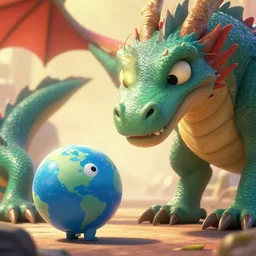 an adorable and small alien lands on earth to meet a giant dragon, sweet eyes, concept art, octane render, unreal engine, highly detailed, 4 k, comic book art, cinematic, anime, disney