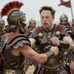 photo of elon musk fighting as a roman with dacians, war, clear face, in focus, 4 k, cinematic,