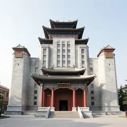 asian temple in soviet brutalism style by ando tadao and simon stalenhag,