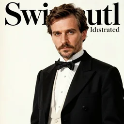 A photo of a gorgeous Grigori Rasputin on the cover of Swimsuit Illustrated 1960 in the aesthetic of mert and marcus,  masterpiece, intricate, elegant wardrobe, highly detailed, digital painting, artstation, concept art, smooth, sharp focus, illustration, art by artgerm and james jean and greg rutkowski and alphonse mucha