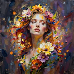 woman made of flowers, abstract art by ross tran and anton fadeev