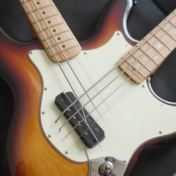 closeup of a bass guitar