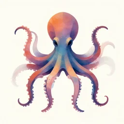cyborg octopus symmetrical colour ink painting, coloured!!, digital art, minimal geometric, vector art