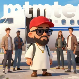 a photograph of a young cute shaved ducktail bearded moroccan man with wayfarer glasses and red baseball cap leaving on a jetplane, by floro dery, shoji kawamori, and greg rutkowski, artstation, concept art, high quality illustration, mtmte, cover art