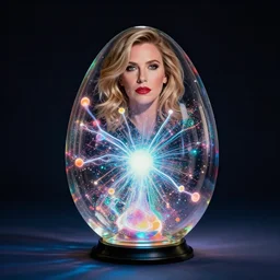 annie liebowitz portrait of a plasma energy tron candy glass abtract egg, made up of glowing electric microdot pixels. cinestill