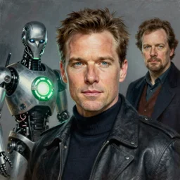 realistic portrait beautiful painting from scene in the terminator movie, when robot turned into green lantern corp member. horror, created by thomas kinkade and gustave courbet, fine draw, high detailed, fine lighting, smooth draw, no anomaly.