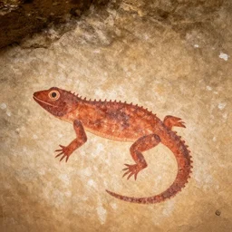 a neolithic cave painting of the Geico Lizard