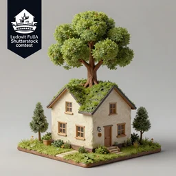 a painting of a house with a tree on top of it, a matte painting by ludovit fulla, shutterstock contest winner, environmental art, matte painting, diorama, behance hd