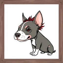 cute drawing of a bull terrier puppy with a [ red mohawk ], style of wlop, in - frame
