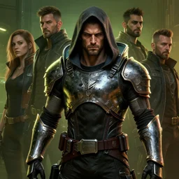 cyberpunk 2 0 7 7, charismatic rugged male battle george wendt - mage portrait, clothed in hooded, metal - plated battle armor atmospheric lighting painted intricate volumetric lighting, beautiful, sharp focus, ultra detailed by leesha hannigan, ross tran, thierry doizon, kai carpenter, ignacio fernandez rios
