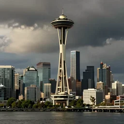 surrealist seattle cityscape by yoko d'holbachie, lisa frank,