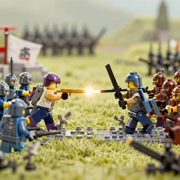 two armies of lego warrior charging at each other, by greg rutkowski, featured on artstation